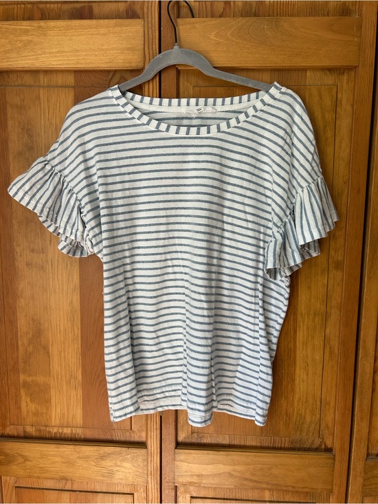 Jane and Delancey Tops - Jane and Delancey Blue and White Striped Ruffle Sleeve Tee